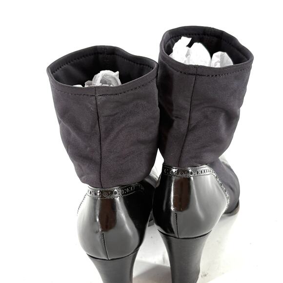 Bruno Magli Oxford Ankle Boots 9 39 Black Leather Academia Prep Whimsigoth Heel - Picture 3 of 7